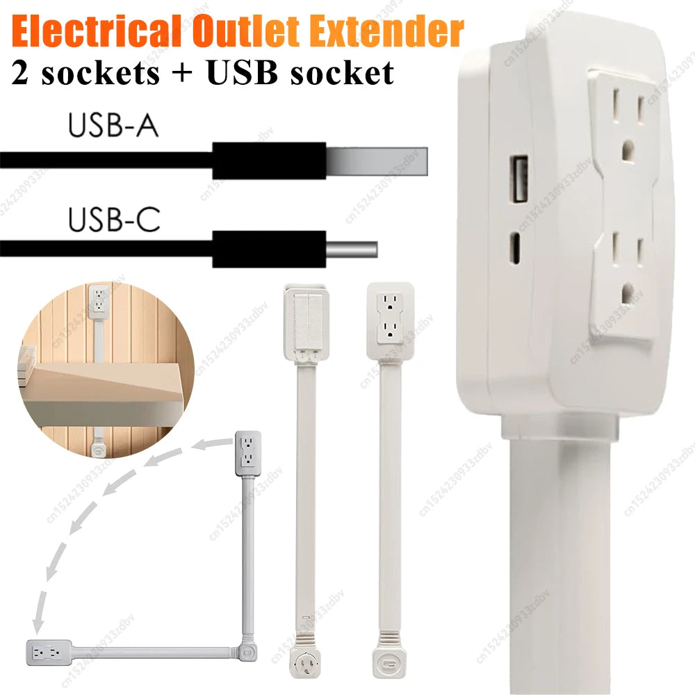 Electrical Outlet Extender Access Hard-To-Reach Outlets 2 AC USB-A USB-C Use behind Couches Nightstands Desks and More