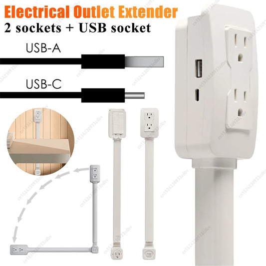 Electrical Outlet Extender Access Hard-To-Reach Outlets 2 AC USB-A USB-C Use behind Couches Nightstands Desks and More